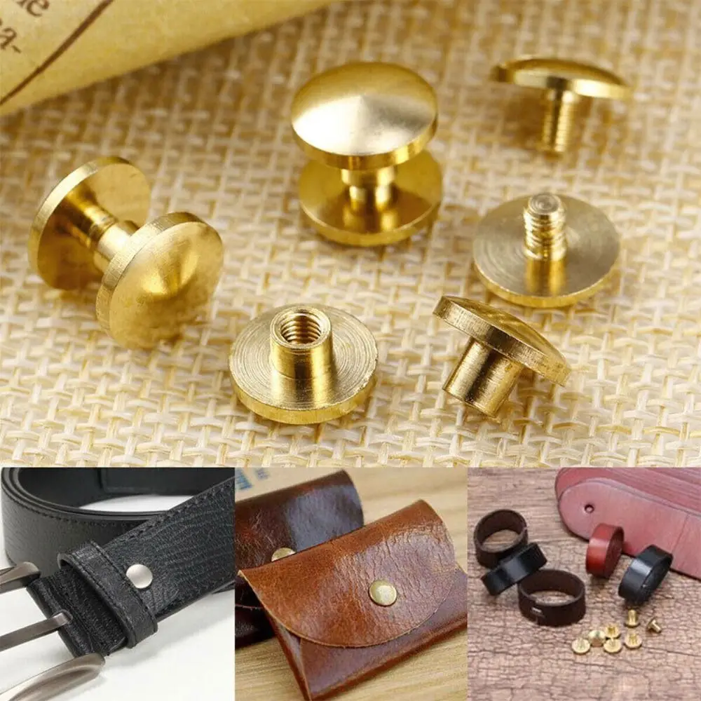 10Pcs/Set Arc Belt Screw Leather Craft Chicago Nail Brass Solid Rivet Stud Head