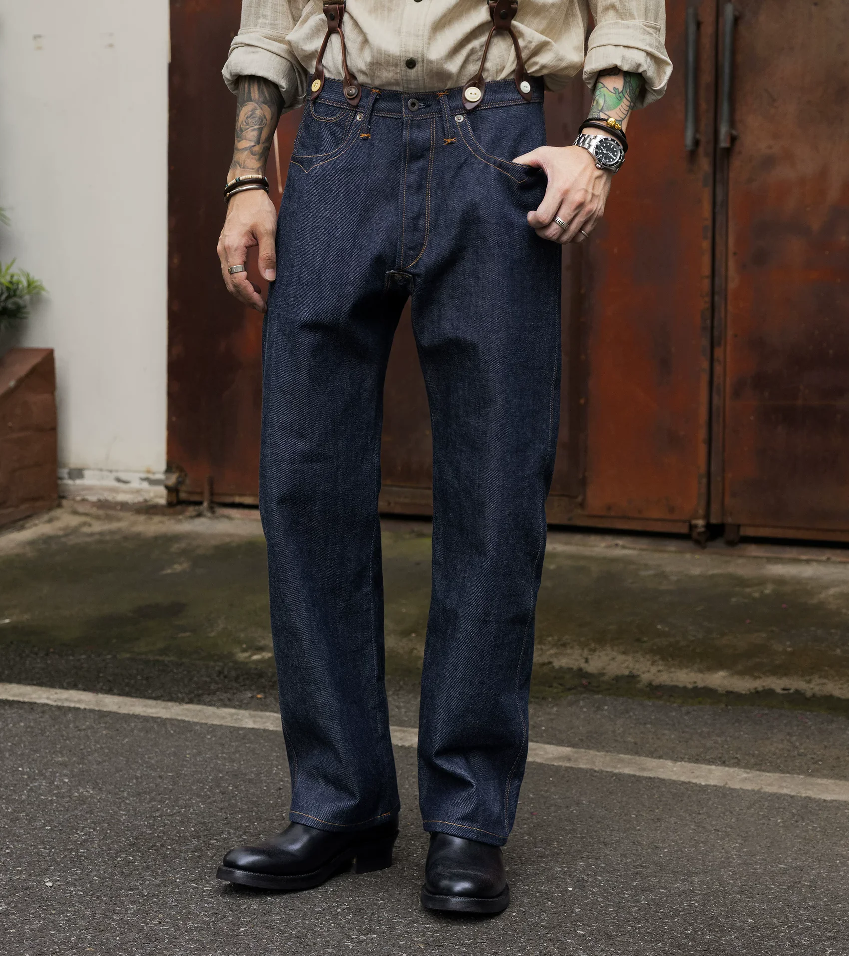RLCK-0008A Red Tornado 16oz Straight Fitting Raw Denim Jeans High Waist Button Fly Super Quality Indigo Selvage Washed Pants