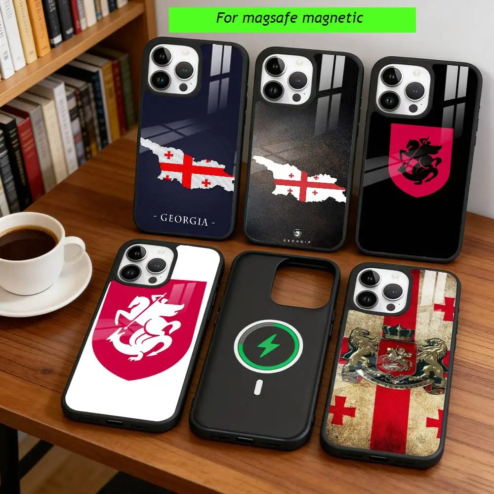 

Georgia Flag Phone Case For iPhone17,16,15,14,13,12,11 Plus,Pro Magnetic For Magsafe Wireless Charging