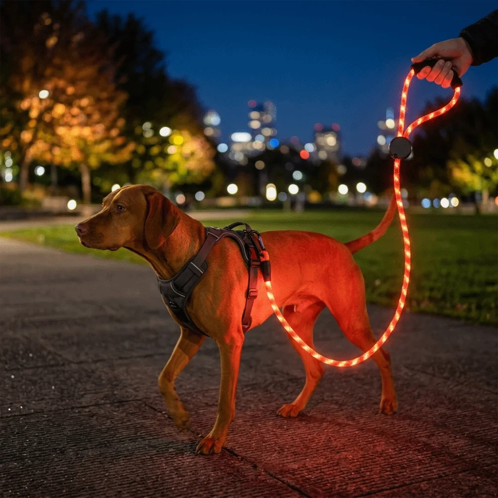 USB Charging LED Dog Leash Spiral Braided Nylon Super Bright LED Luminous Pet Leash Multiple Light Modes Sturdy Wear Resistant