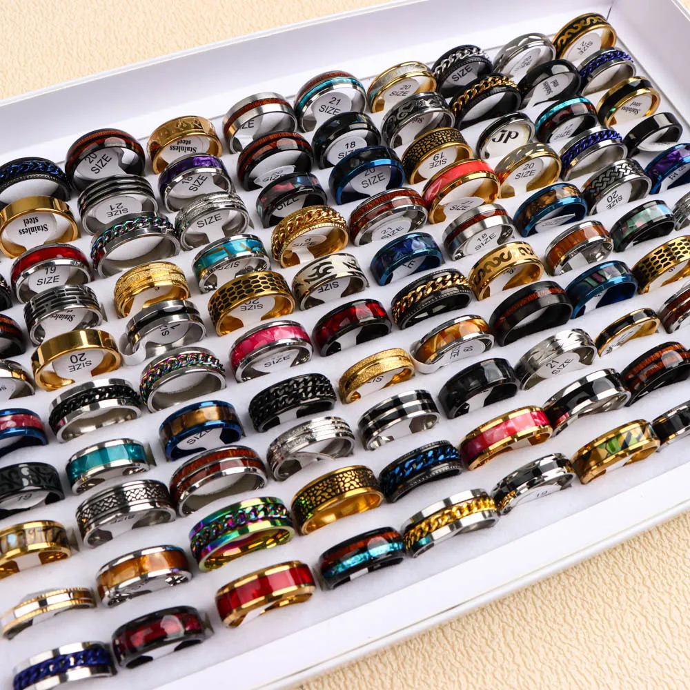 15/25/35/50Pcs/Lot Fashionable Casual Stainless Steel Unisex Rings Mix Style Everyday And Party Jewelry Accessories For Teenager