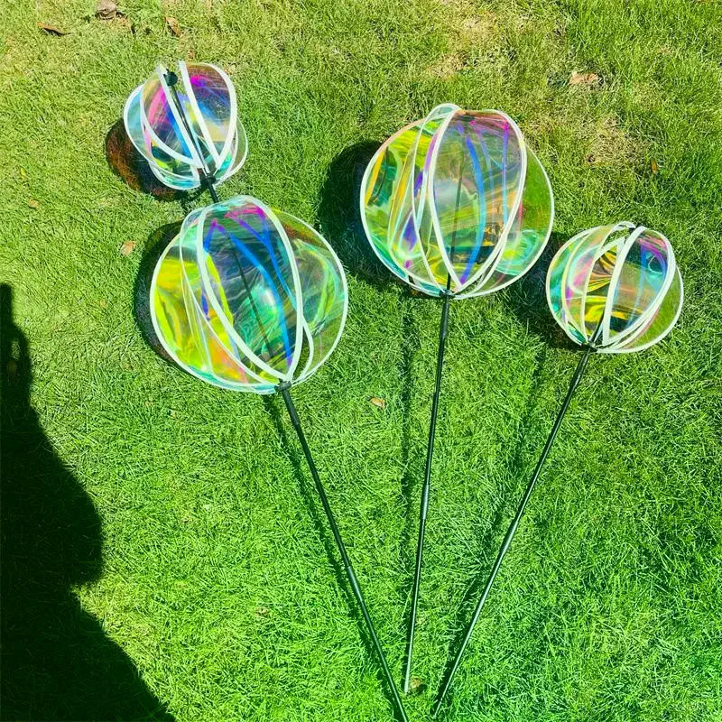 Colorful Reflective Ball Windmill Rainbow Effect Durable Plastic Jade Garden Outdoor Decoration Ornaments