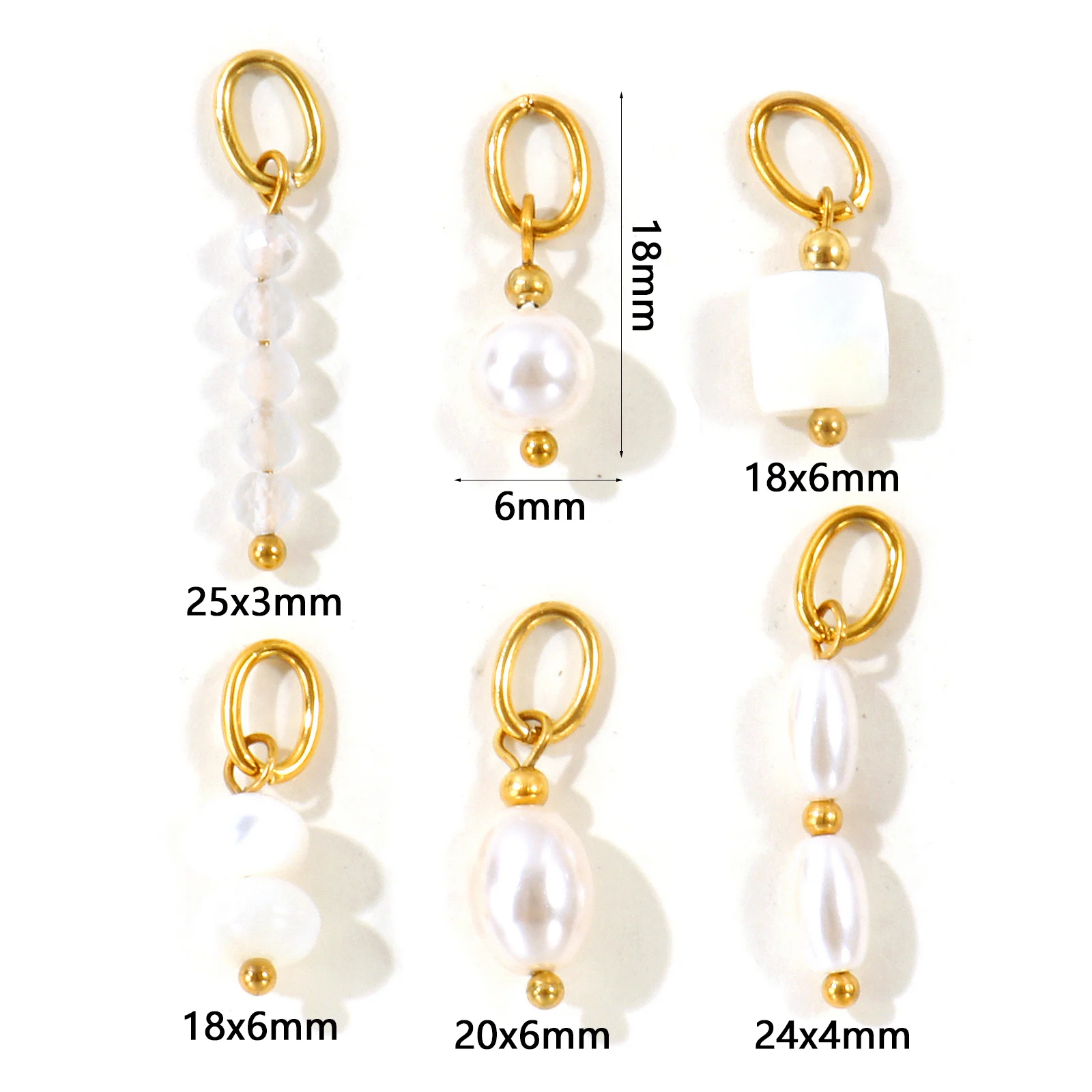 2pcs Glass Imitation Pearl Charms 18K Gold Plated Transparent Frosted Stainless Steel Pendant DIY Necklace Jewelry Wholesale