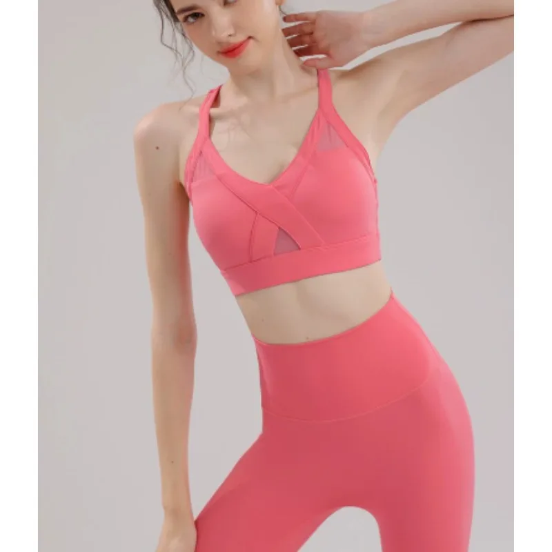 

Sports Shock Resistant Vest Set Women's Cross Back Beauty High-strength Bra Underwear, Fitness Running Pants Set