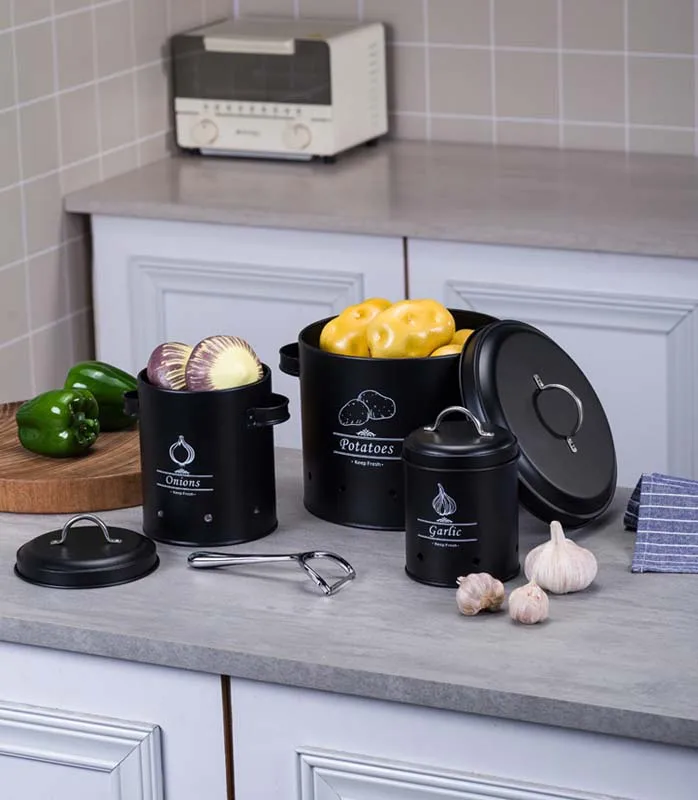 Customized Cheapest Price 3pcs Kitchen Storage Container Bins Holder Set for Potato Onion Garlic 5