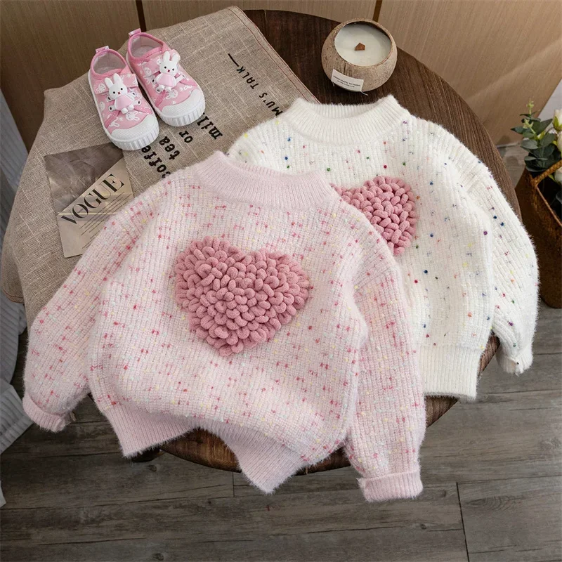 

Girls Sweater Autumn Winter Pullover for Kids 2023 Children's Sweatshirts Love Knitting Toddler Shirt Warm Baby Tops