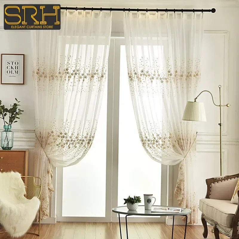 Ricamo francese Tulle Camera da letto Finestra a bovindo Tenda da soggiorno Decorazione oscurante Schermo per finestra con fiore dorato di lusso