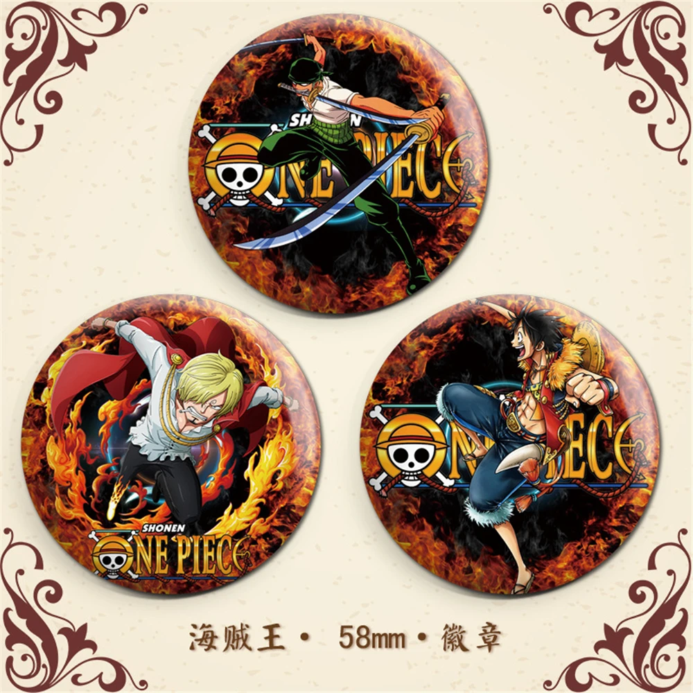 Anime ONE PIECE Roronoa Zoro Monkey D. Luffy Vinsmoke Sanji Cosplay Costume Badge Pin SPTE Tinplate Brooch Accessories