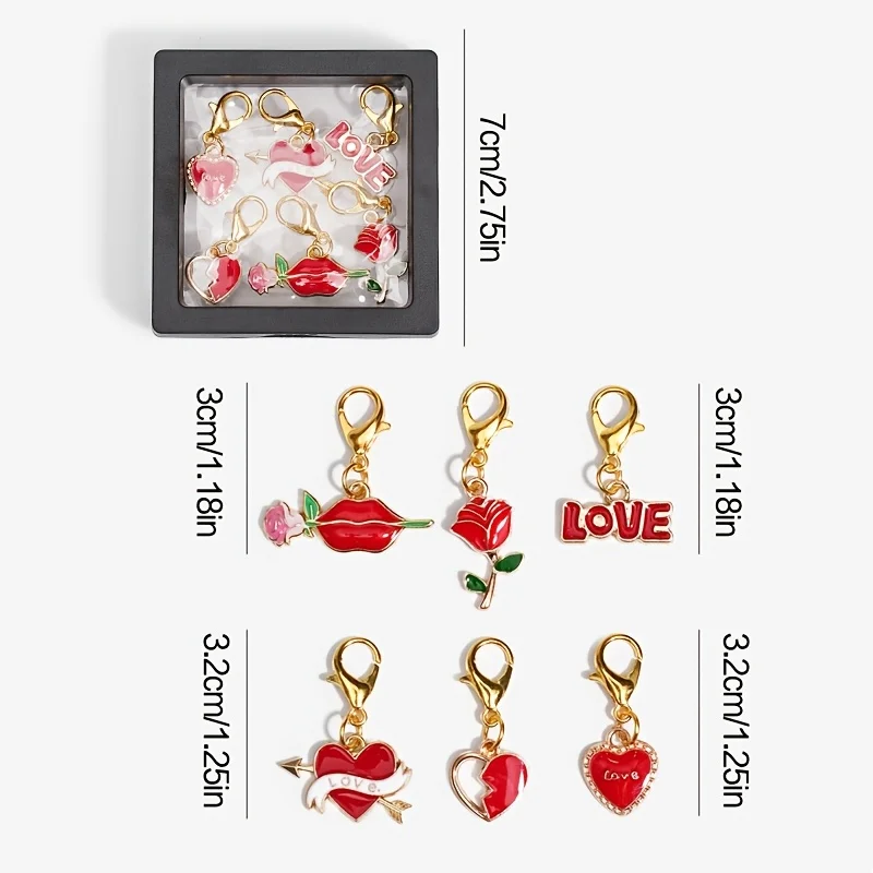 6 Pcs Romantic Girl Style Red Rose, Lip, Heart and Letter Shoe Charms, Suitable for Daily Styling, Date Parties and Gifting