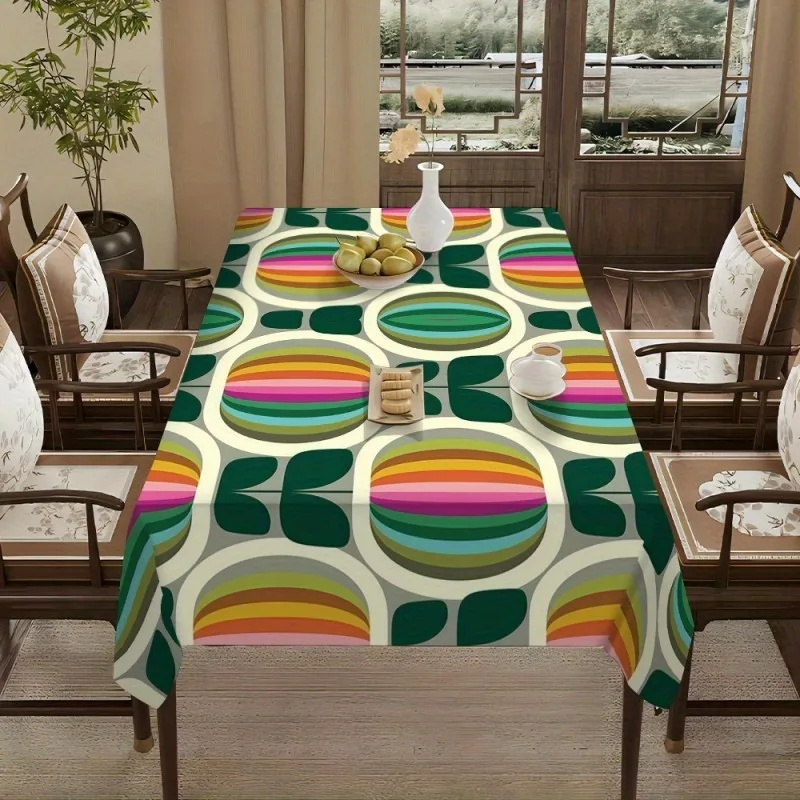 1pc of Vibrant Spring-summer Watercolor Tablecloth, Adorned with Plant, Animal, and Fruit Patterns - Rectangular, 100% | Perfect