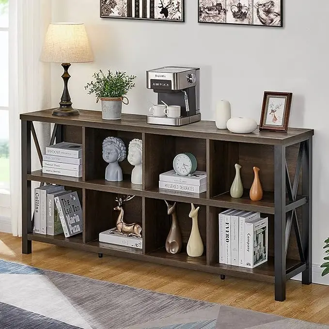 

8 Cube Storage Organizer Bookshelf, Rustic Wood Cubby Bookcase