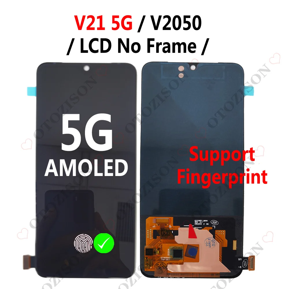 Super AMOLED LCD Display For Vivo V21 5G V2050 Screen Touch Panel Digitizer Sensor Assembly Replacement V21 5G LCD Parts Module