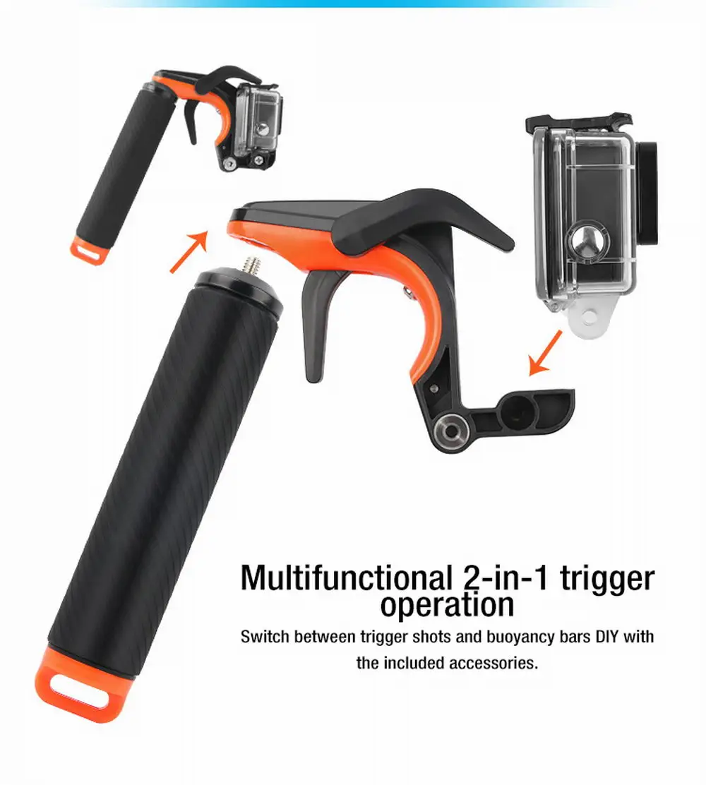 2-em-1 gatilho barra de flutuabilidade haste de flutuabilidade para gopro hero6/5/4/3 + osmo obturador gatilho flutuabilidade vara selfie vara acessórios