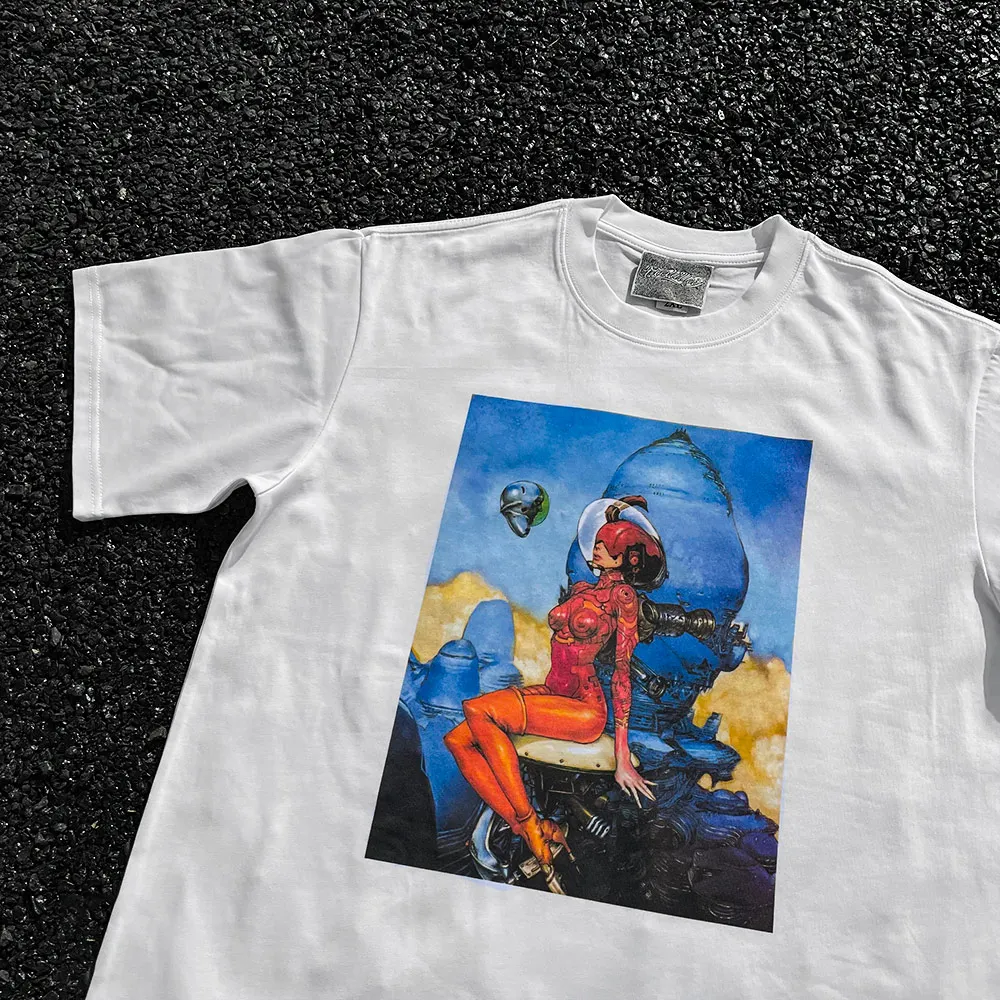 Ultra-Light High-Woven See-Through-Free Anime Oversize Short-Sleeve T-Shirt by Wang Youbing Studio Cotton Blend Summer Top
