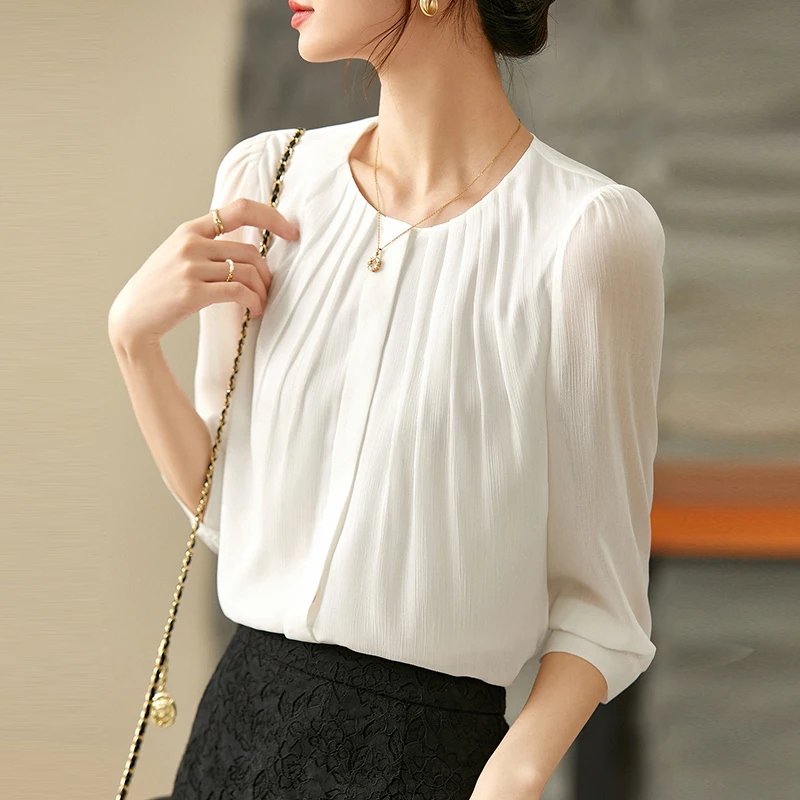 

Блузка женская шифоновая с коротким рукавом, элегантная белая рубашка, на лето