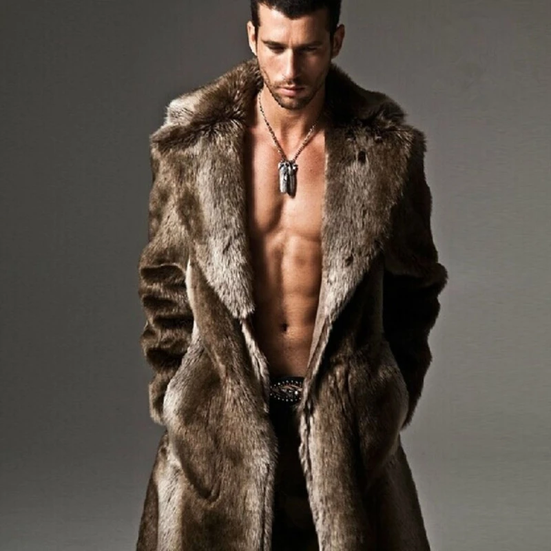 

Thick Warm Coat Men's Autumn and Winter Thickened Warm Imitation Fur Coat Imitation Fox Fur Windbreaker Long Plush Coat