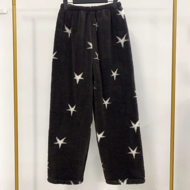 Autumn and Winter Star Printing Plush Pajama Pants Female Loose Warm Thickening Type Winter Fallow At Home Long Pants Comfort