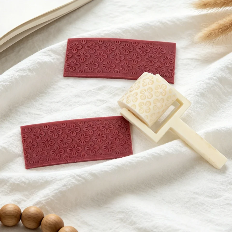 Mini Handheld Silicone Embossing Roller Dot Hexagon Floral Lace Geometric Pattern Texture Roller Epoxy Resin Earring Jewelry DIY