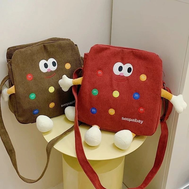 

Cute Cookies Chocolate Crossbody Bags Japanese Kawaii Corduroy Cartoon Funny Shoulder Bag College Student Bags Woman Bag