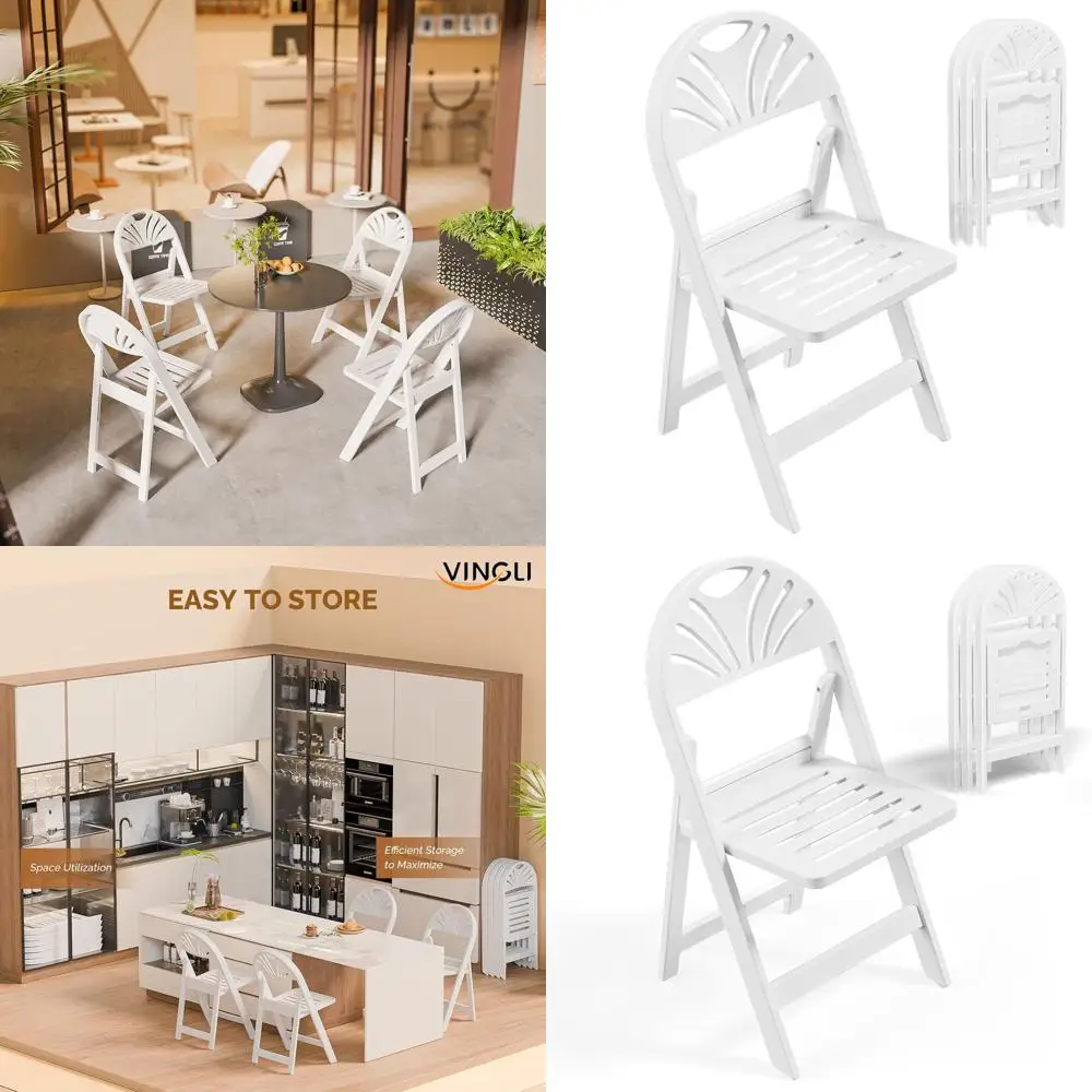 

Sturdy White Plastic Folding Chairs with Hollow Seats, Supporting Up to 350 lbs, Ideal for Events, 4-Pack