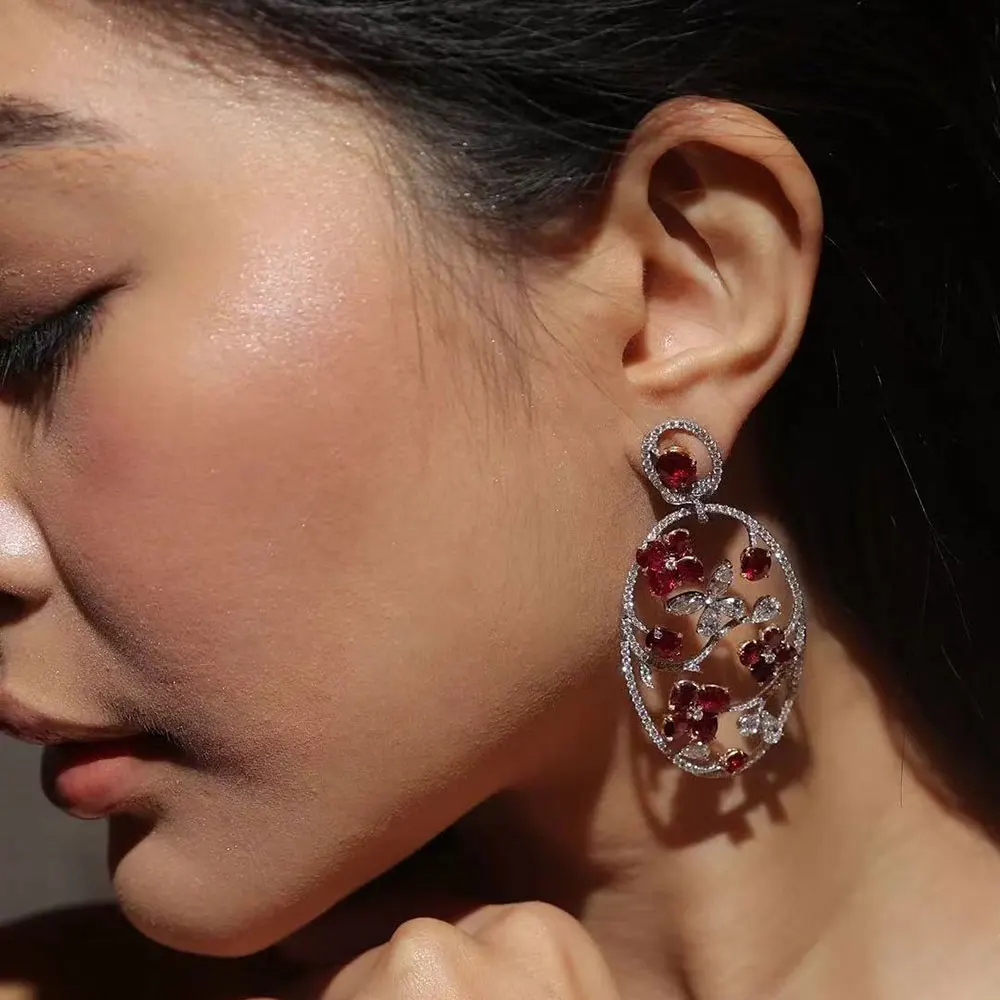 

GODKI Spring Color Pink Multicolor Earrings For Women Wedding Party Engagement Zircon Crystal CZ Indian Bridal Gift