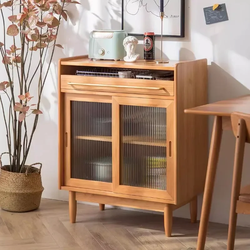 خزانة جانبية لتناول الطعام على الطراز الشمالي مصنوعة بالكامل من الخشب الصلب وخزانة شاي بسيطة لغرفة المعيشة مدمجة على الحائط الياباني #2