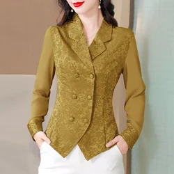 Fashion Design Embroidered Blouses Women 2026 Chic Notched Collar Long Sleeve Outwear Shirts Women Elegant Office Lady Tops