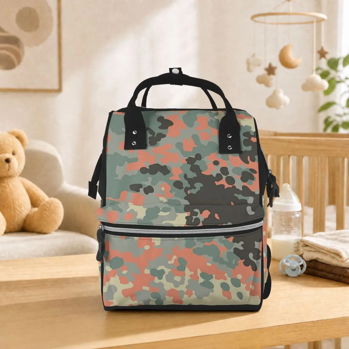 Splintertarn German WW2 Camouflage Army Military Camo Student Backpack School Bag Hiking Travel Daypack for Men Women Bookbag