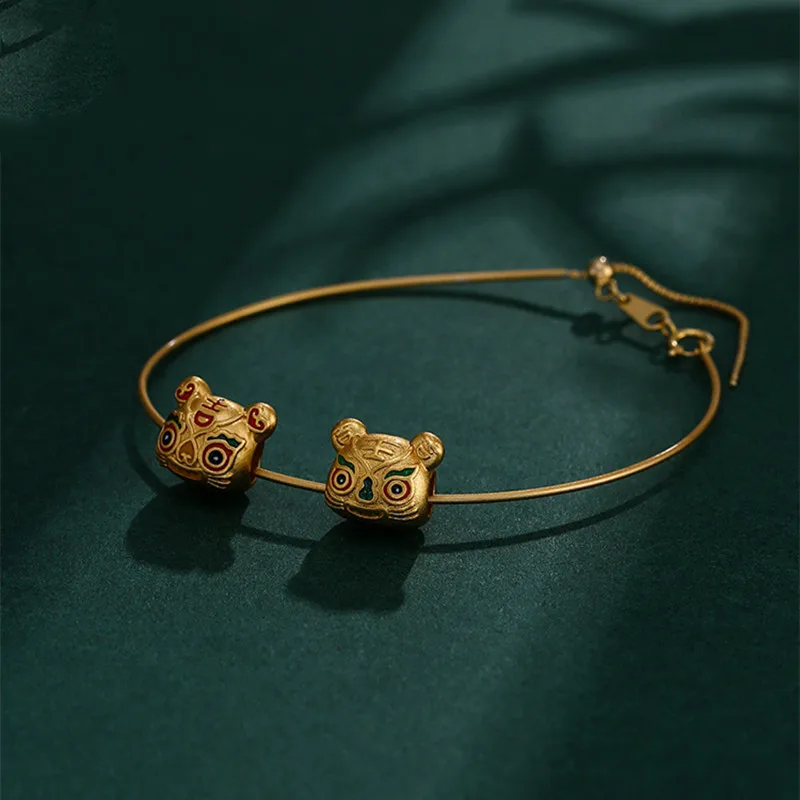 Ancient French Gold Zodiac Tiger Transshipment Bead Sand Gold Accessories Fortune Tiger Bracelet Necklace DIY Accessories