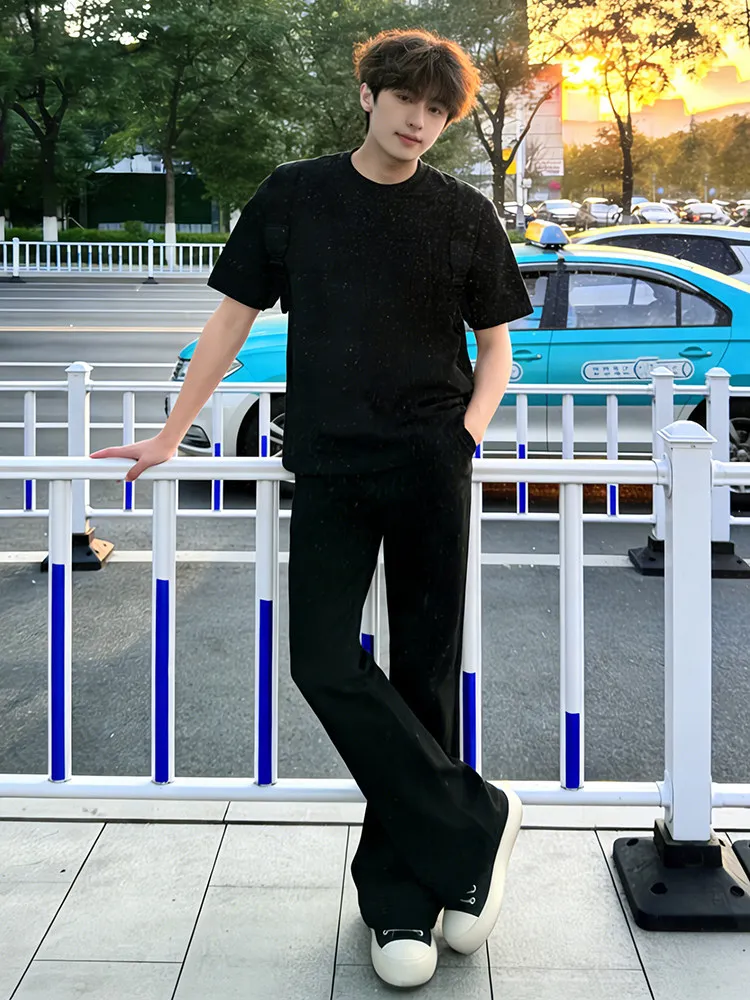Cleanfit Black Advanced Stylish Men's Summer Outfit T-Shirt And Long Pants Slim Fit Jeans Fashionable Teenage Set Short Sleeve view 3
