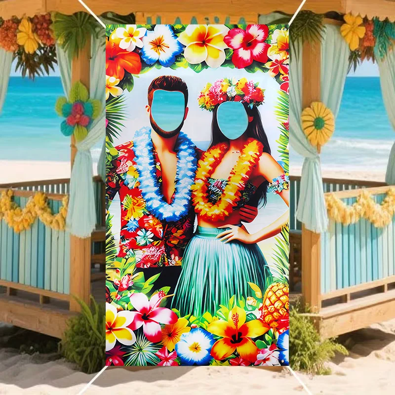 

1pc Hawaii Face Changing Flag Polyester Beach Photo Props Beach Vacation Tropical Summer Vacation Party Decoration Banner