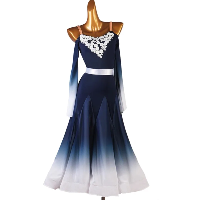 standard ballroom dress red black gradient Women Waltz Ballroom Dress ballroom competition dress blue white gradient