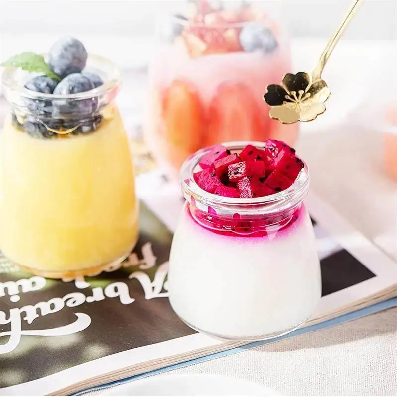 Creative Transparent Glass Yogurt Pudding Bottle 100ml 200ml High Temperature Resistant Sealed Lid Jam Bottle Kitchen Storage