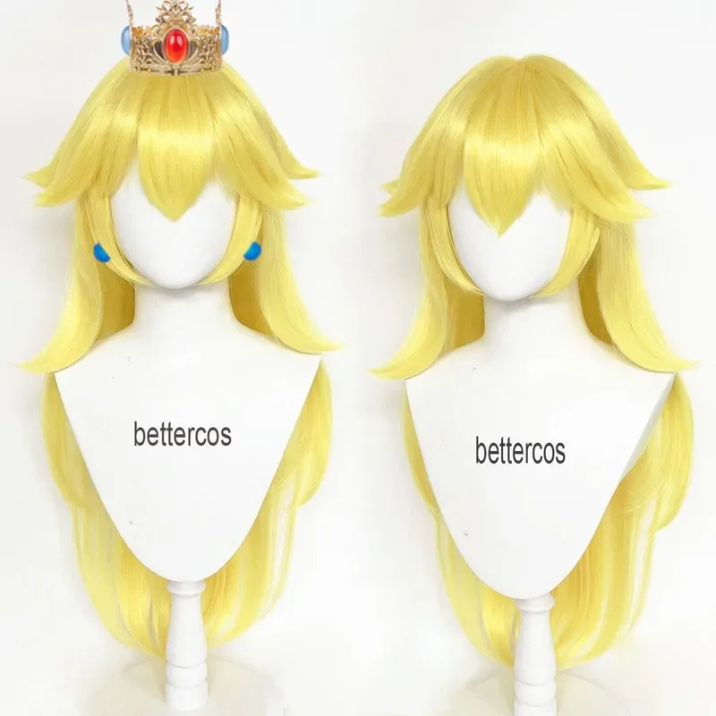 High Quality Princess Peach Wig Game Cosplay Wig Peach Crown Cosplay Long Wig Heat Resistant Women Cosplay Wigs