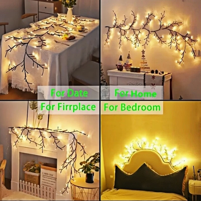 Nice 72/96Led Lights,8Moeds Remote Control USB Powered Bendable Willow Vine Light, For Wall Home Decor Indoor Outdoor Night Ligh
