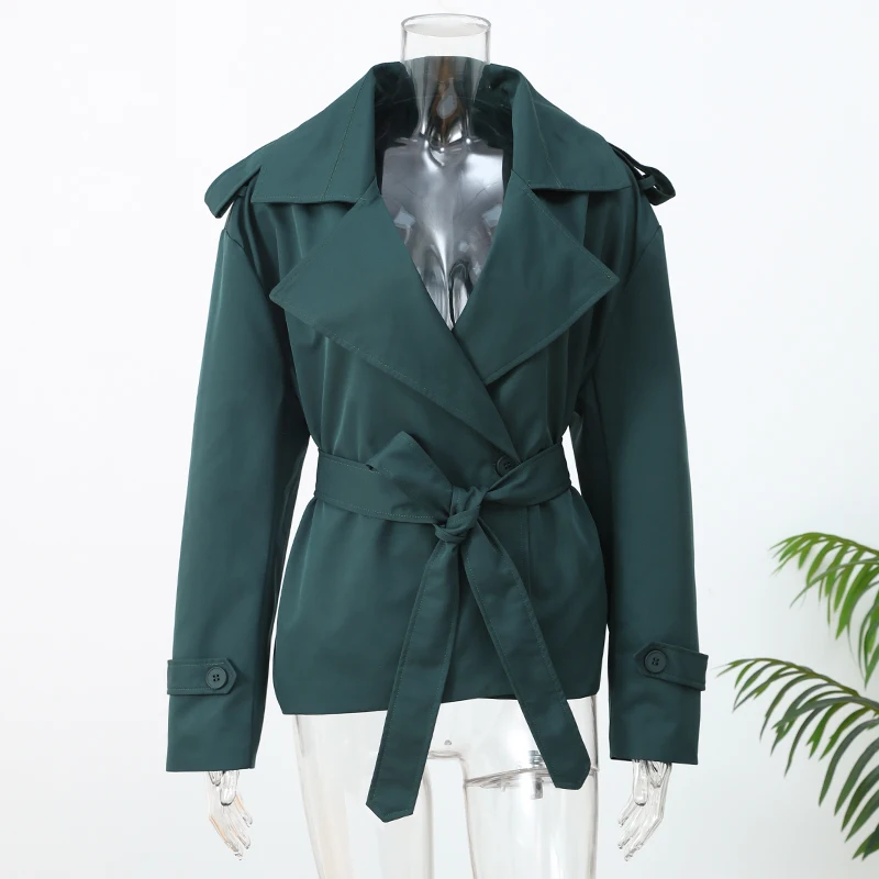Damen-Windbreaker mit Schnürung, schickes Reverskragen, lange Ärmel, breite Schulter, kurze Mäntel, 2025, Herbst, elegante Pendel- und Alltagsjacke – Detail 14