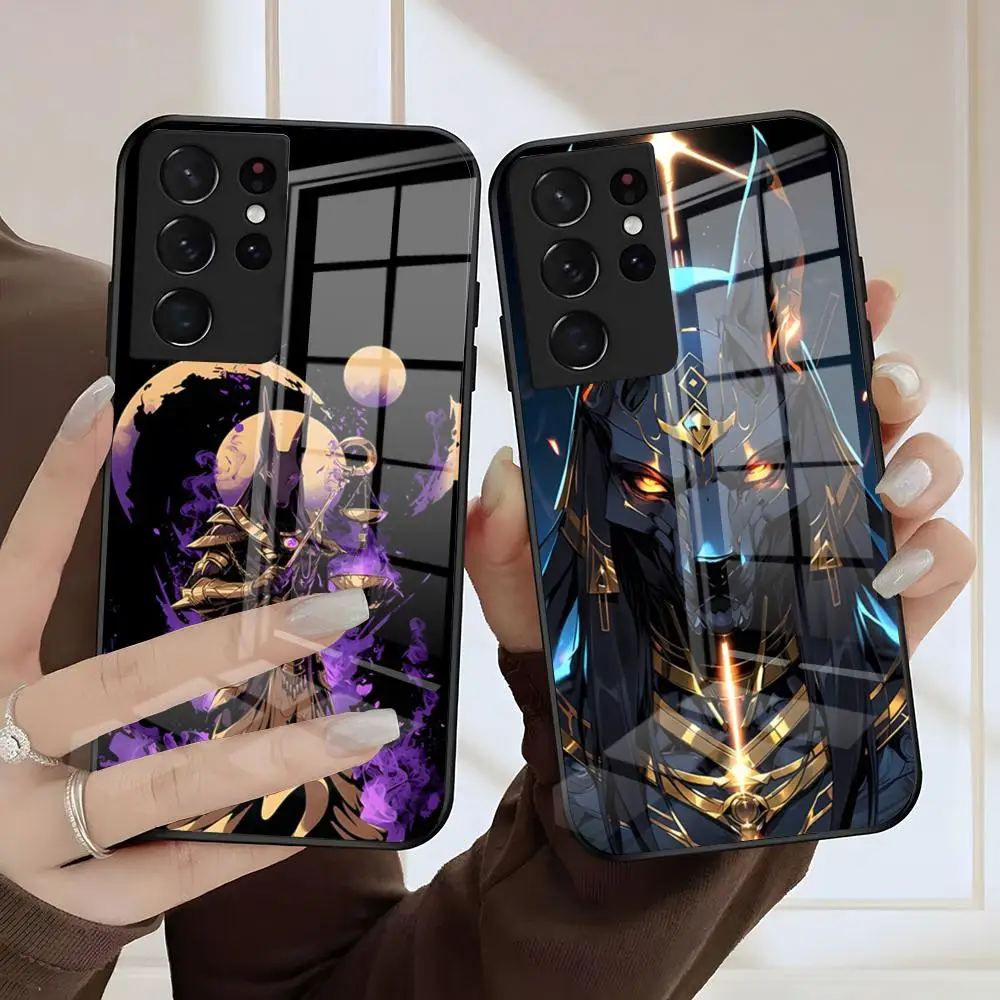 

Чехол для телефона Anubis Ancient Egyptian God для Samsung S25 S24 FE S23 S22 S21 Plus S20 Ultra Note20Ultra, черный стеклянный чехол