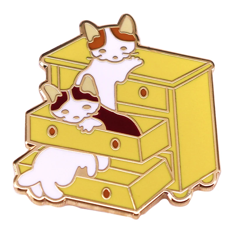 A2762 Cat Playing With Drawer Cat Lover Collection Brooches Badges Pins Kitty Enamel Pins Coat Hat Animal Decoration Jewelry