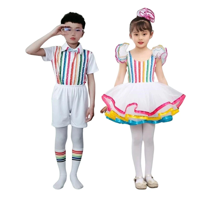 Kids Ballroom Clothing Sequined Modern Dance Tutu Dress Girls Jazz Dance Dresses For Prom Stage Wear Wedding Princess Dress