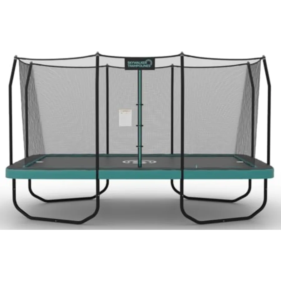 

Outdoor recreational trampoline for kids: 12 FT and 15 FT round models with safety enclosure net plus 9 x 15 FT rectangle versi