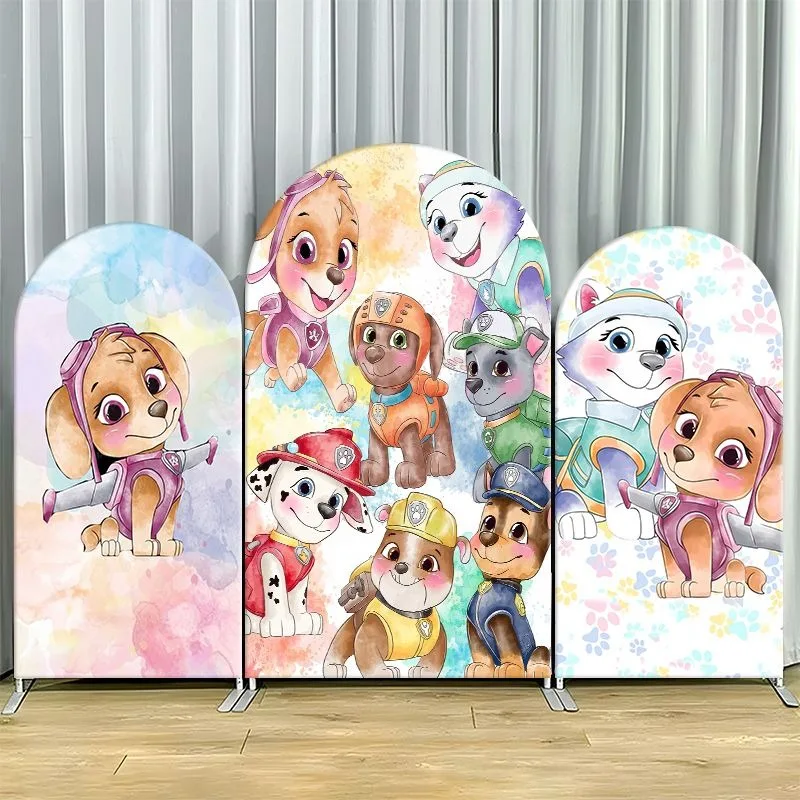 Image of Paw Patrol Bogen-Hintergrundbezug aus dickem Stoff, individuelle Partydekoration, Aquarell-Pastell-Blumenmuster, Charakter-Geburtstagsdeko für Events