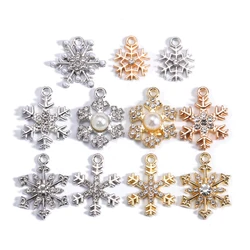 Mixed 10Pcs Sparkling Rhinestone Pearl Alloy Mixed Christmas Snowflake Charms Pendants For DIY Earrings Handmade Jewelry Making