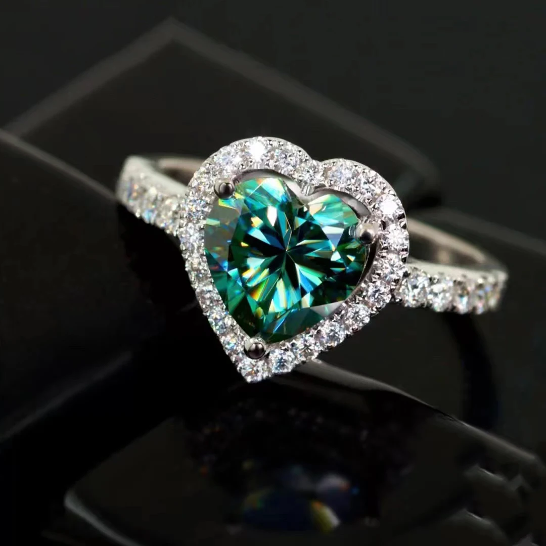 

Luomansi 1CT Heart Green Moissanite Stone Ring Free Shipping GRA Certificate 100% - S925 Silver Jewelry Anniversary Party Gift