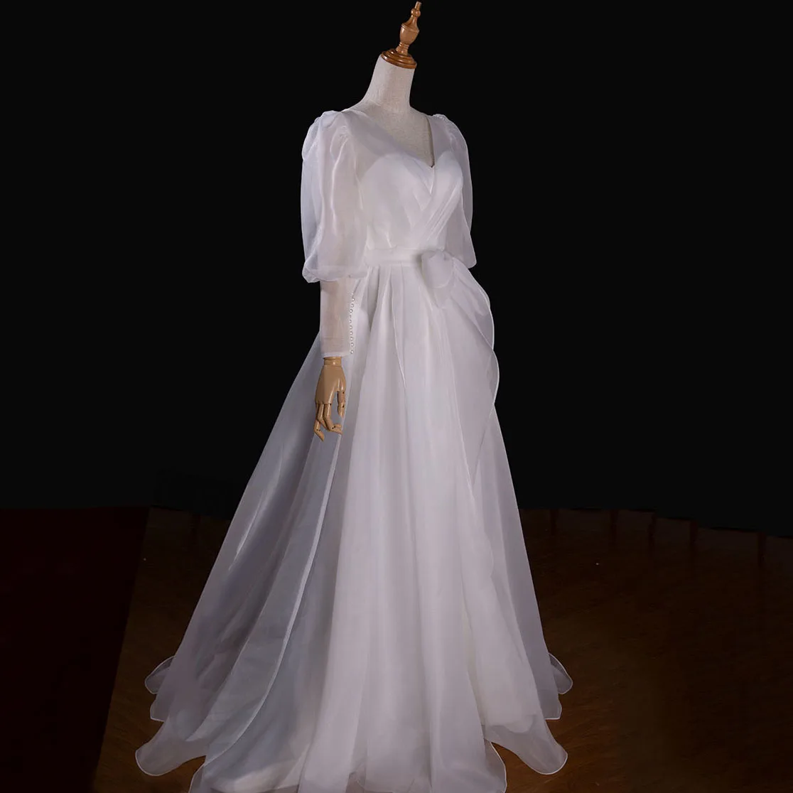Elegante francês de luxo branco vestidos de casamento para noiva 2025 sexy longo vestido de festa de baile feminino 2 maneiras usar cinta de espaguete vestidos