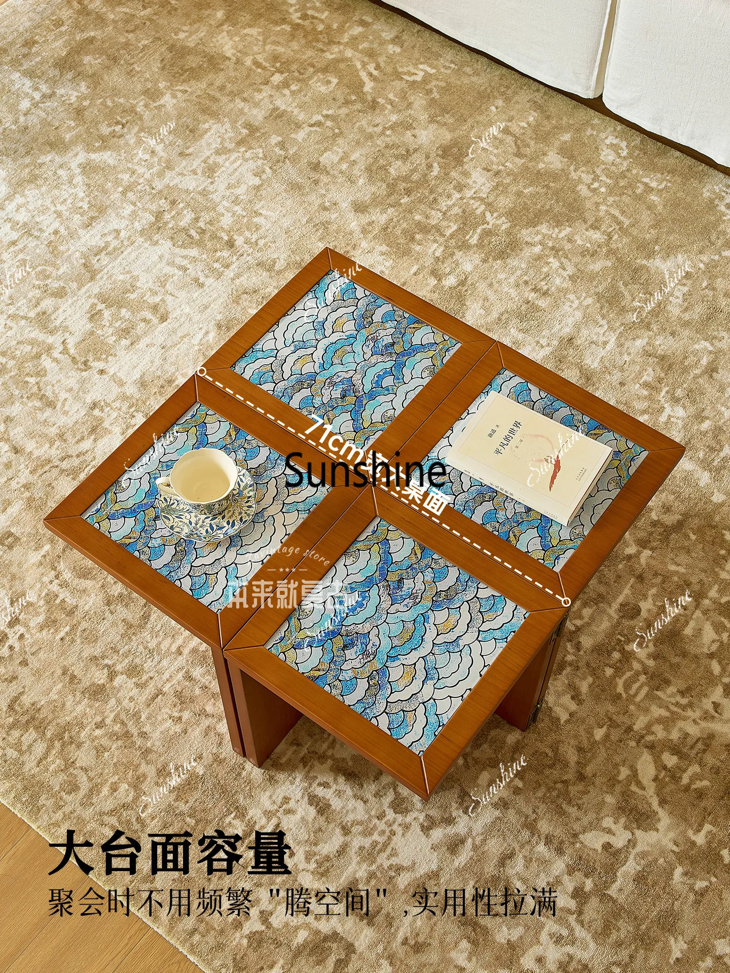 French medieval style living room deformable multi-functional solid wood coffee table