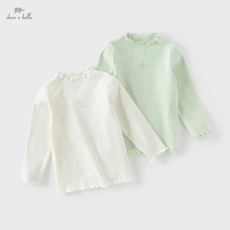 Dave Bella 2025 Spring Children Girls Baby Long Sleeved T-shirts Fashion Casual Children's Pure Cotton Base Layers Top DB1250442