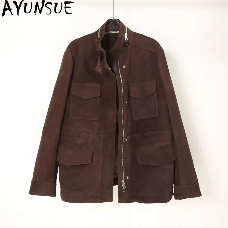 

AYUNSUE Women's Real Leather Jackets Fashion Stand Collar Long Sleeve Tops for Woman Autumn Casual Jacket Woman Clothes Jaqueta