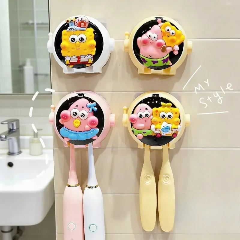 SpongeBo SquarePants Patrick Star Toothbrush Rack Wall Hanging No Need To Punch Holes Toothbrush Storage Rack Family Couple
