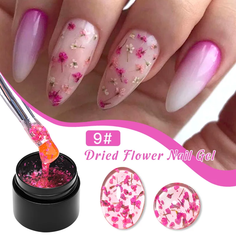 12 Colors 5ml Dried Flower Gel Nail Polish Summer Fairy Transparent Manicure Pink Purple Natural Flower Soak Off UV Gel Nail Art