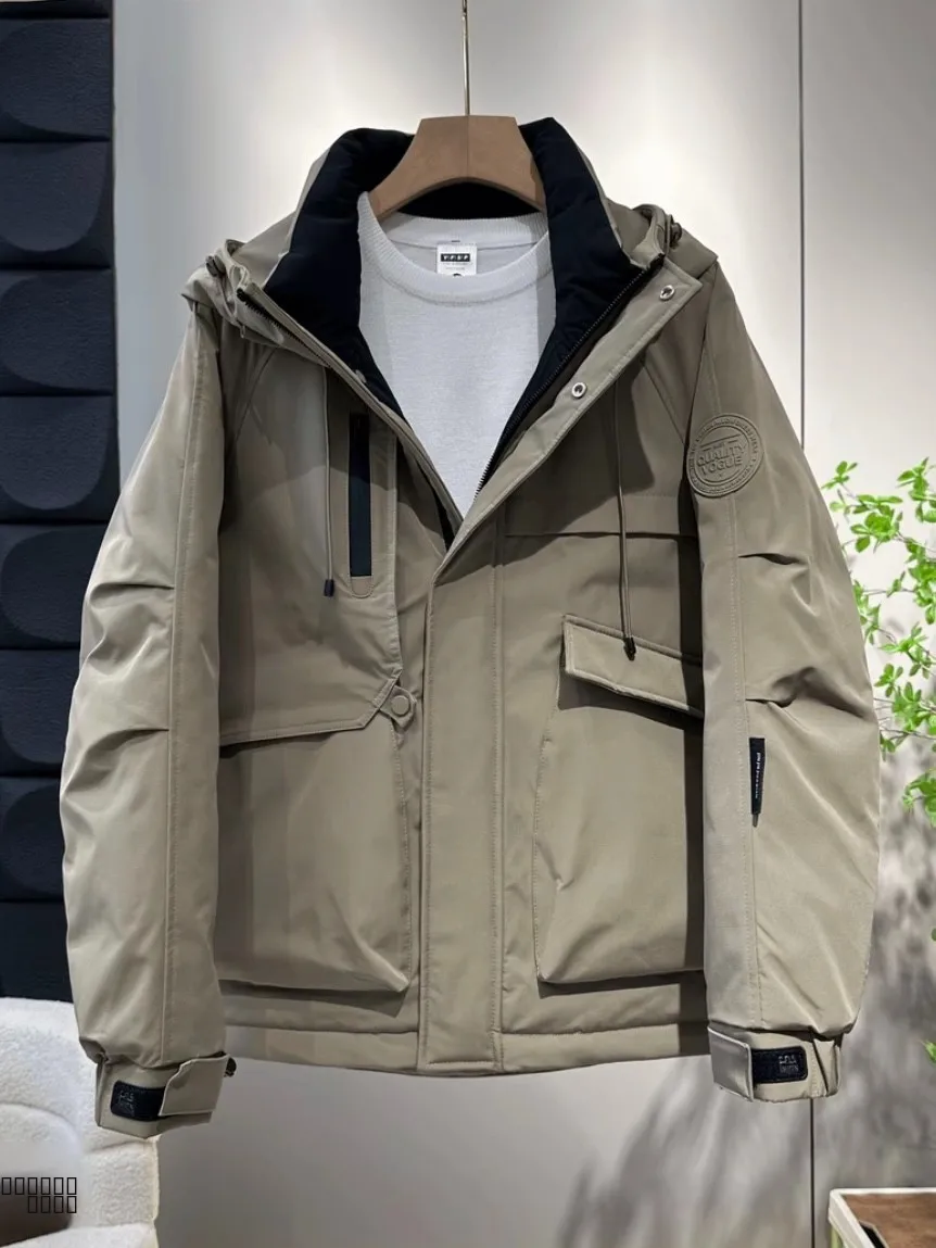 

Trendy American Men's Faion Hooded down Jaet Casual Warmth Workwear proof Outerwear Youth ular Autumn Winter Coat